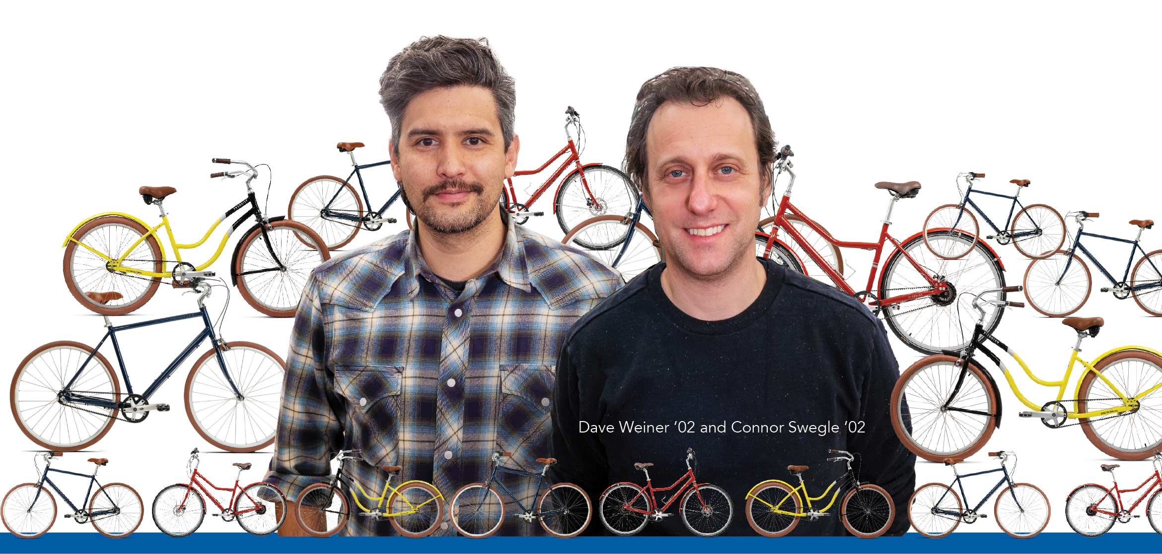 Dave Weiner and Connor Swegle standing together surrounded by bikes