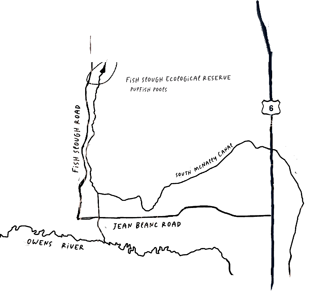 map of the area around the pupfish slough