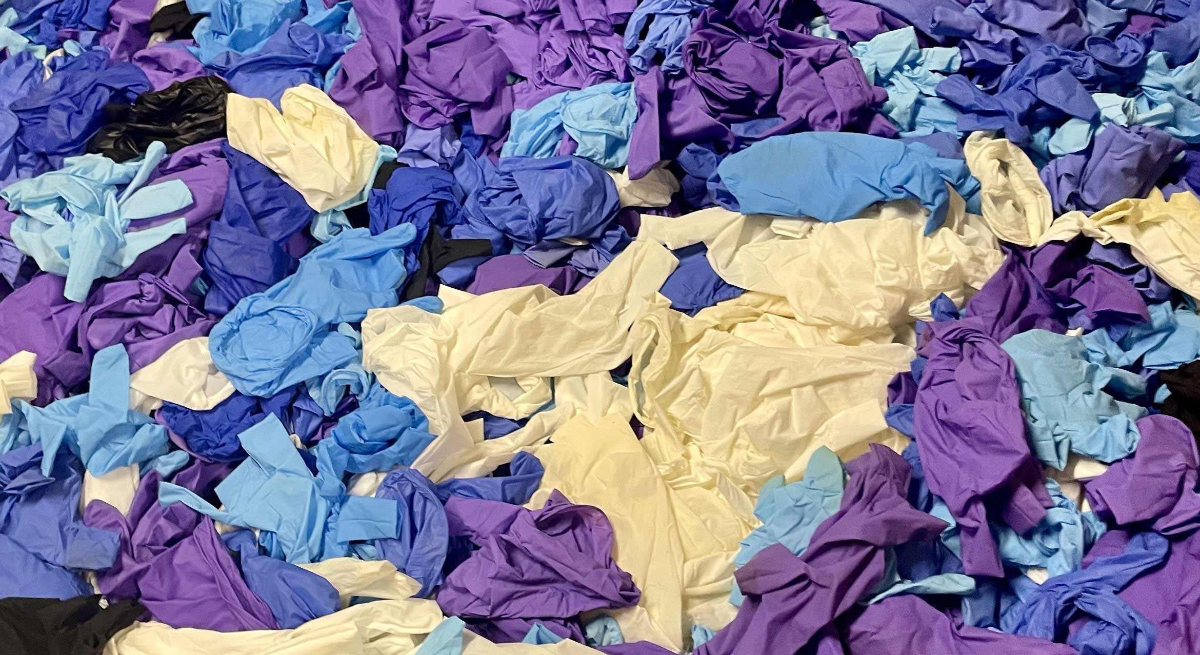 A pile of used lab gloves