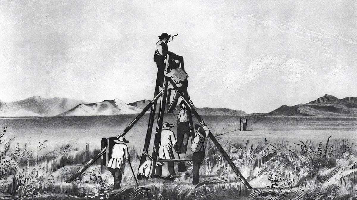 Illustration of The U.S. Army Corps of Topographical Engineers surveying the Great Salt Lake