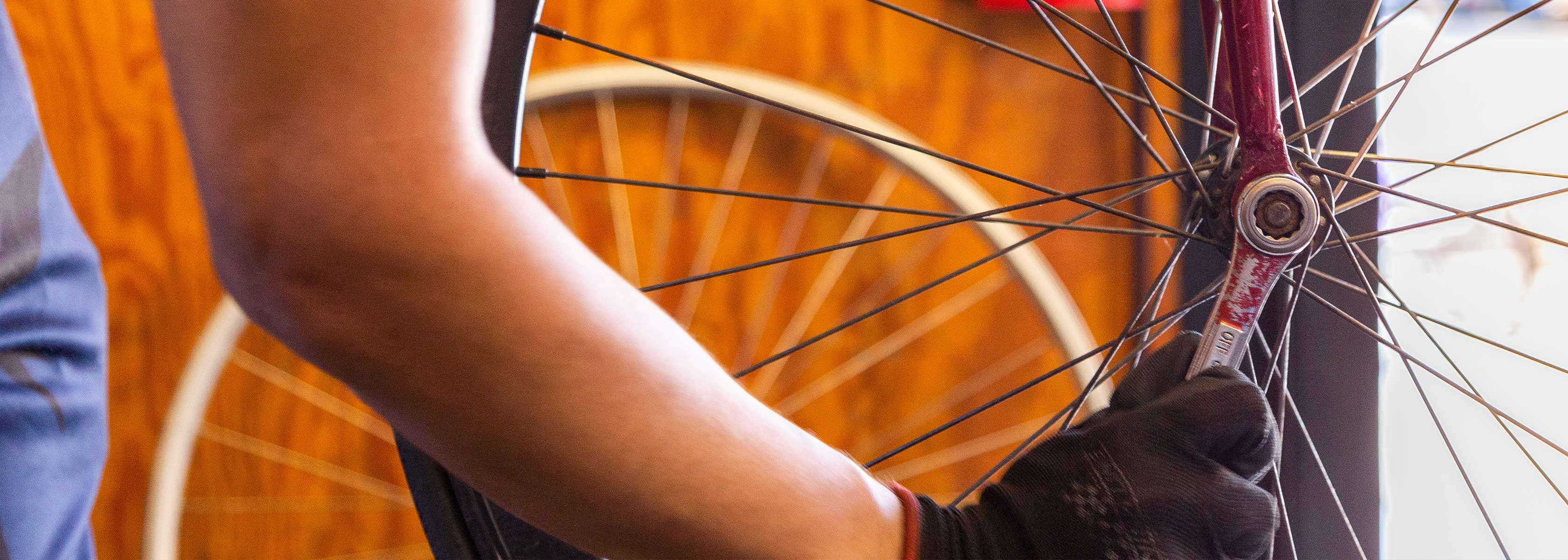 repairing a bike wheel