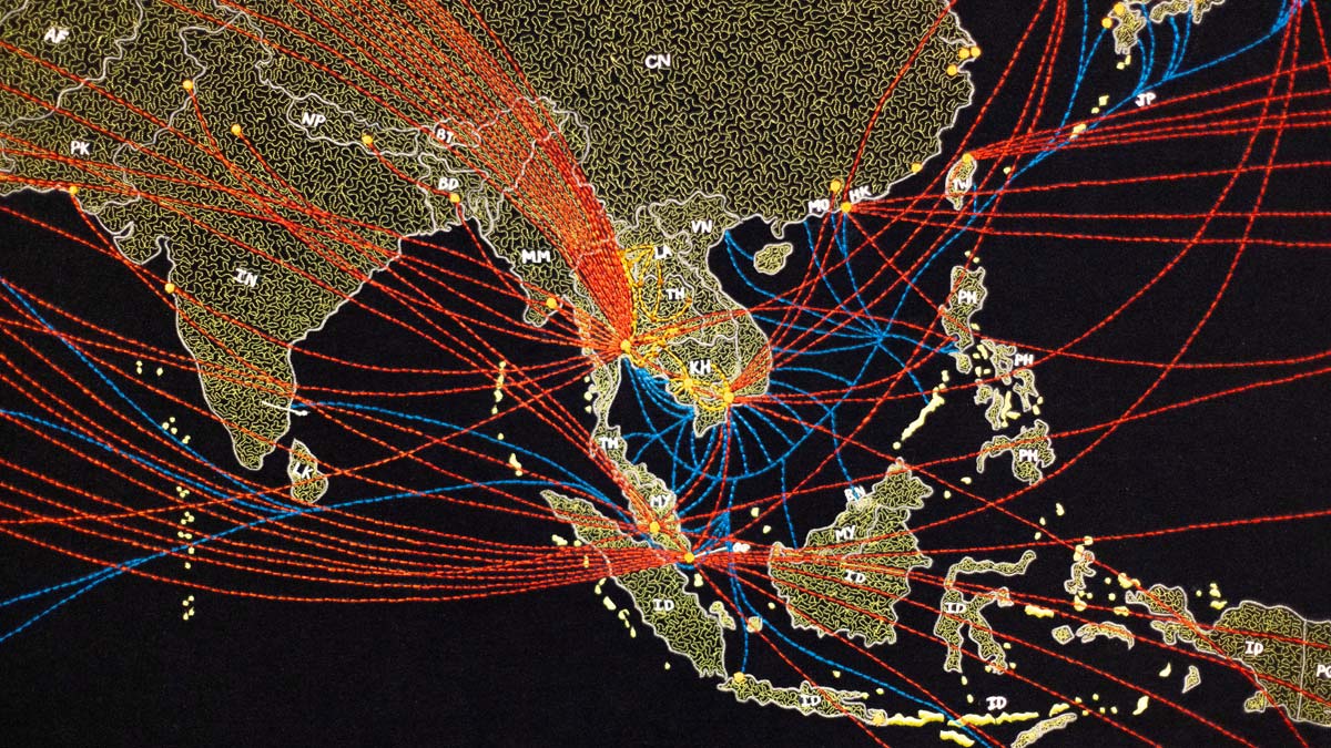 closeup map detail from woven map